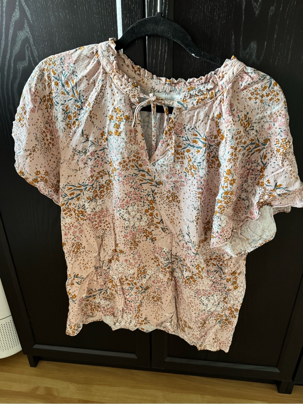 Market & Spruce Dusty Pink Floral Tie-Front Peasant Blouse